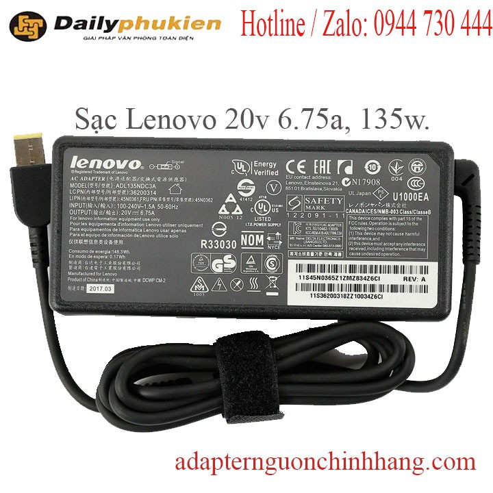 Sạc laptop Lenovo 20v 6.75a chân USB bh 1 năm