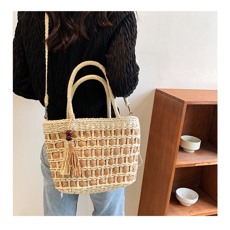 Túi Xách JASMIN NOIR Bucket Đan Cói Phối Tua Rua Thời Trang Bốn Mùa Mới 2022 Dành Cho Nữ