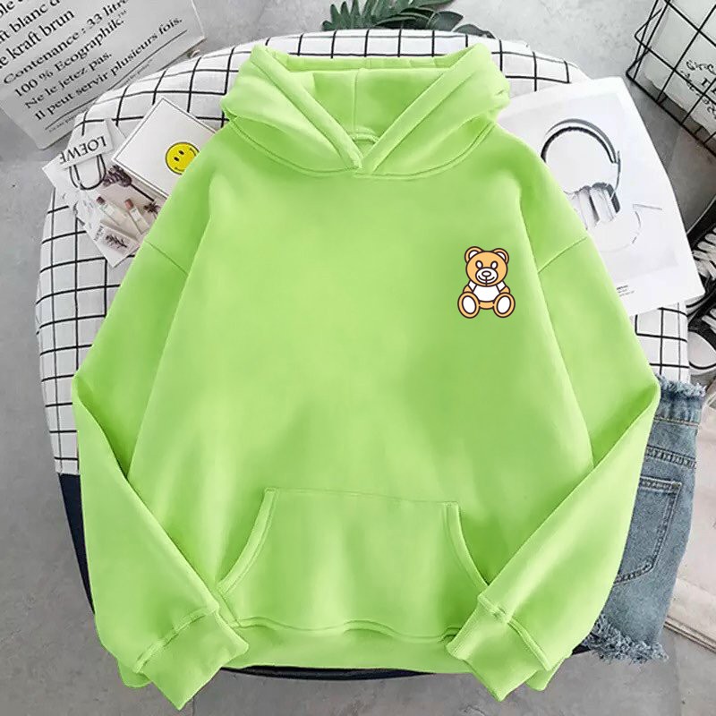 Áo Khoác Hoodie Unisex Nỉ Ngoại Nam Nữ Đu Màu In Hình Gấu Siêu Cute