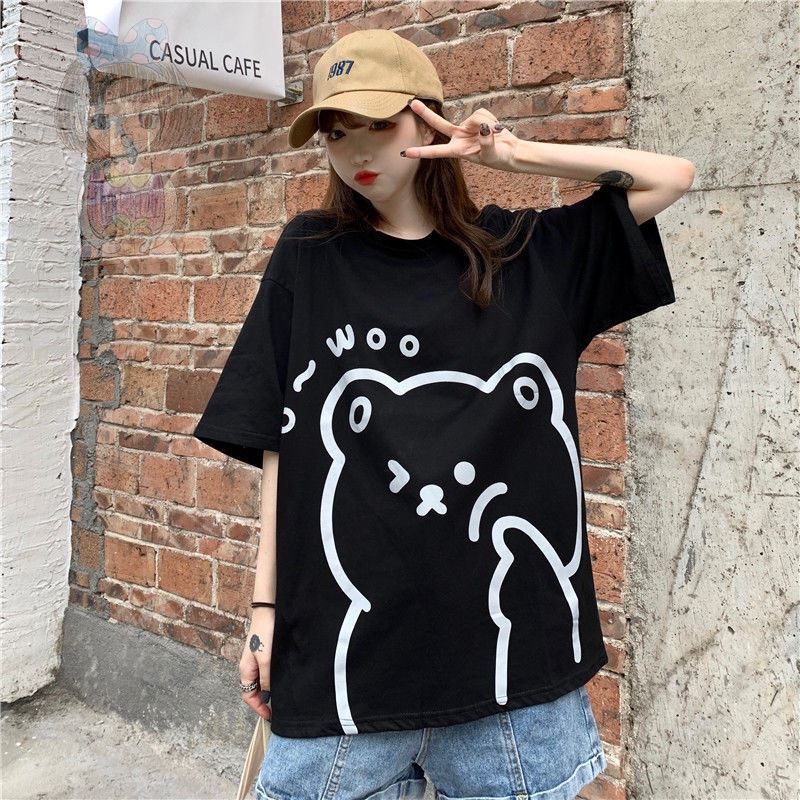 Áo Phông Nữ Siêu kute Gấu Lạnh Mùa Hè Nam Nữ Hot Trend Khoác Cặp