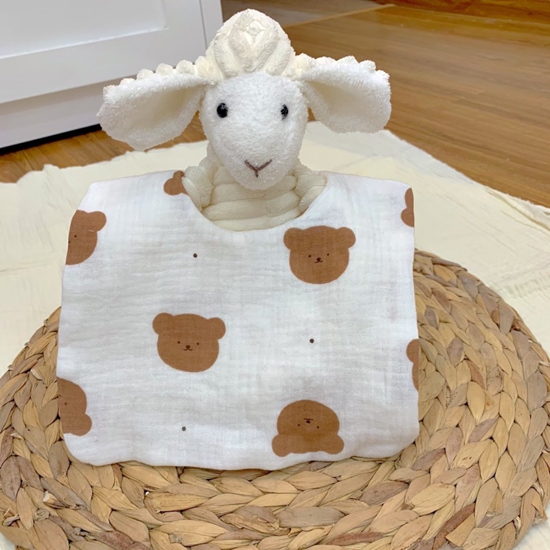 Yếm xô muslin hình gấu cao cấp