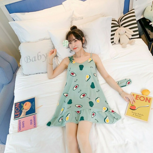 (Nhiều màu )Váy ngủ Hai Dây Cute Xếp Li Có Đệm Ngực D02 Hoa Quả Siêu Yêu (Tặng kèm bịt mắt ) | BigBuy360 - bigbuy360.vn