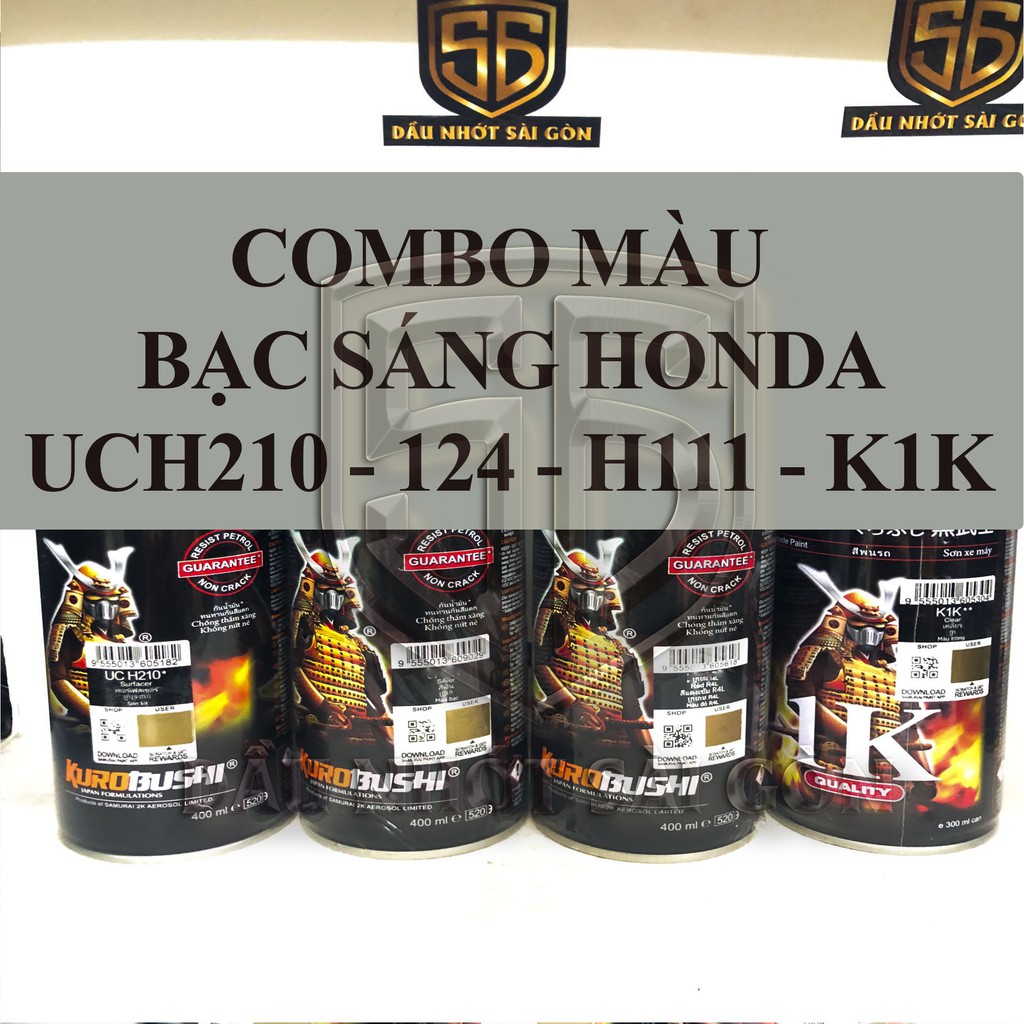 [ COMBO 4 CHAI ] SƠN XỊT SAMURAI MÀU BẠC SÁNG HONDA UCH210 - 124 - H111 - K1K