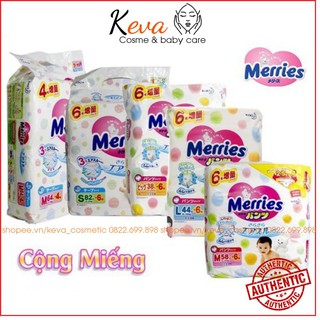 Tã bỉm merries cộng miếng đủ size nb90+6/s82+6/m58+6/l44+6/l54+4/m64+4/xl38+6/s82/m58hàng nhật nội địa