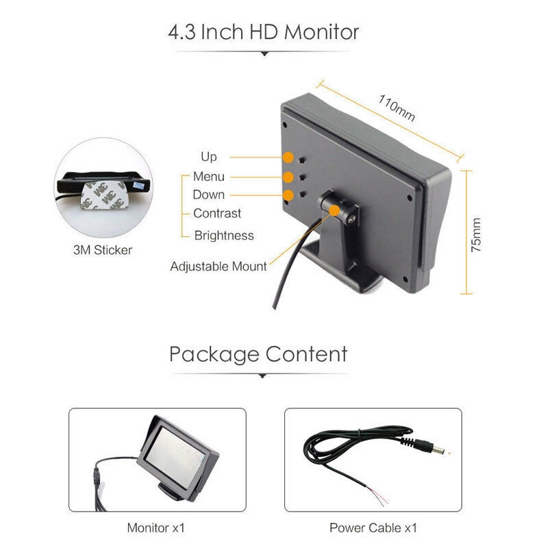 Màn hình xe ô tô LCD LCD màn hình 4.3 inch với camera đảo ngược HD IR hỗ trợ tầm nhìn ban đêm | BigBuy360 - bigbuy360.vn