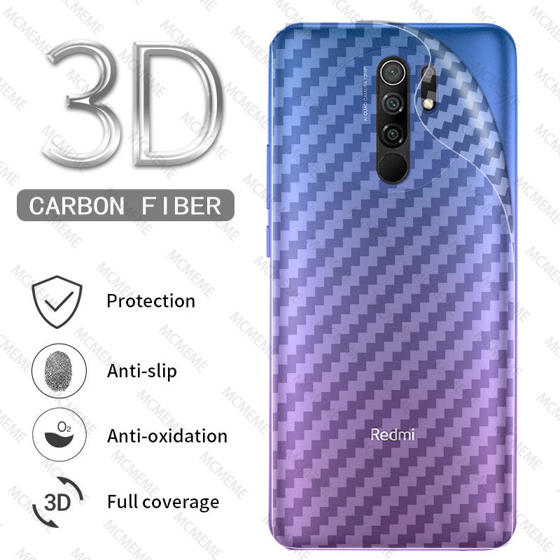 Miếng dán sợi carbon 3D trong suốt bảo vệ lưng điện thoại Xiaomi Redmi Note 10 9 9T 9s 7 8 Pro MAX 9A 8A