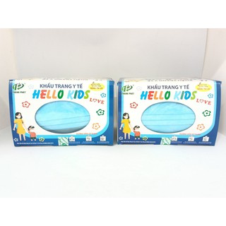 Khẩu trang trẻ em HELLO KIDS TỪ 6 TỚI 12 TUỔI MẪU MỚI HỘP 50 CÁI.