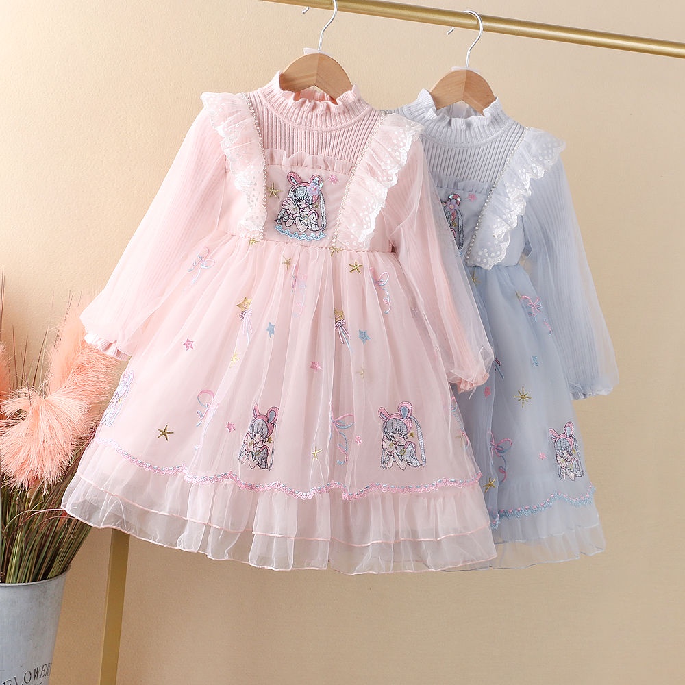 Váy bé gái, mẫu xuân thu, váy len, váy công chúa trẻ em kiểu ngoại, váy đầm thêu cao cấp, váy sợi, baby [phát hành ngày