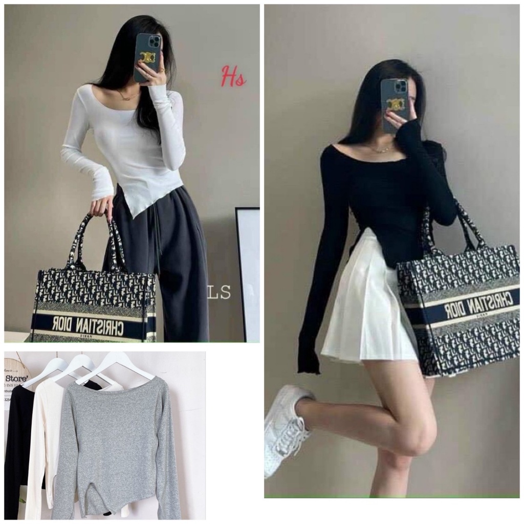Áo Thun Body Nữ Dài Tay Xẻ Tà Vạt Lệch 3 Màu Siêu Xinh Cực Dễ Phối Đồ