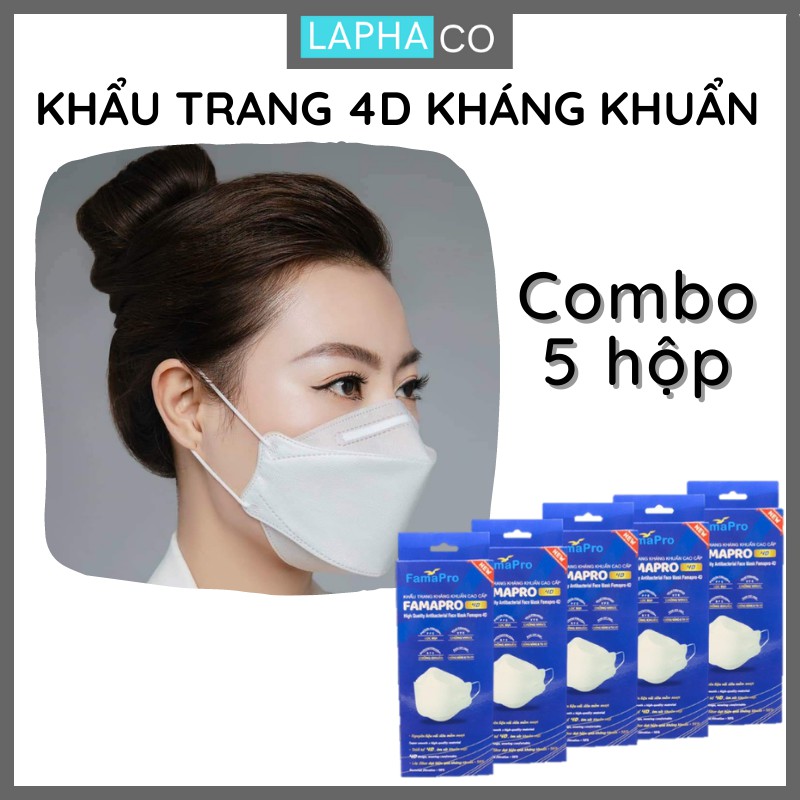 Combo 5 hộp khẩu trang y tế 4D cao cấp kháng khuẩn 3 lớp Nam Anh Famapro 4D Mask (10 cái /hộp)