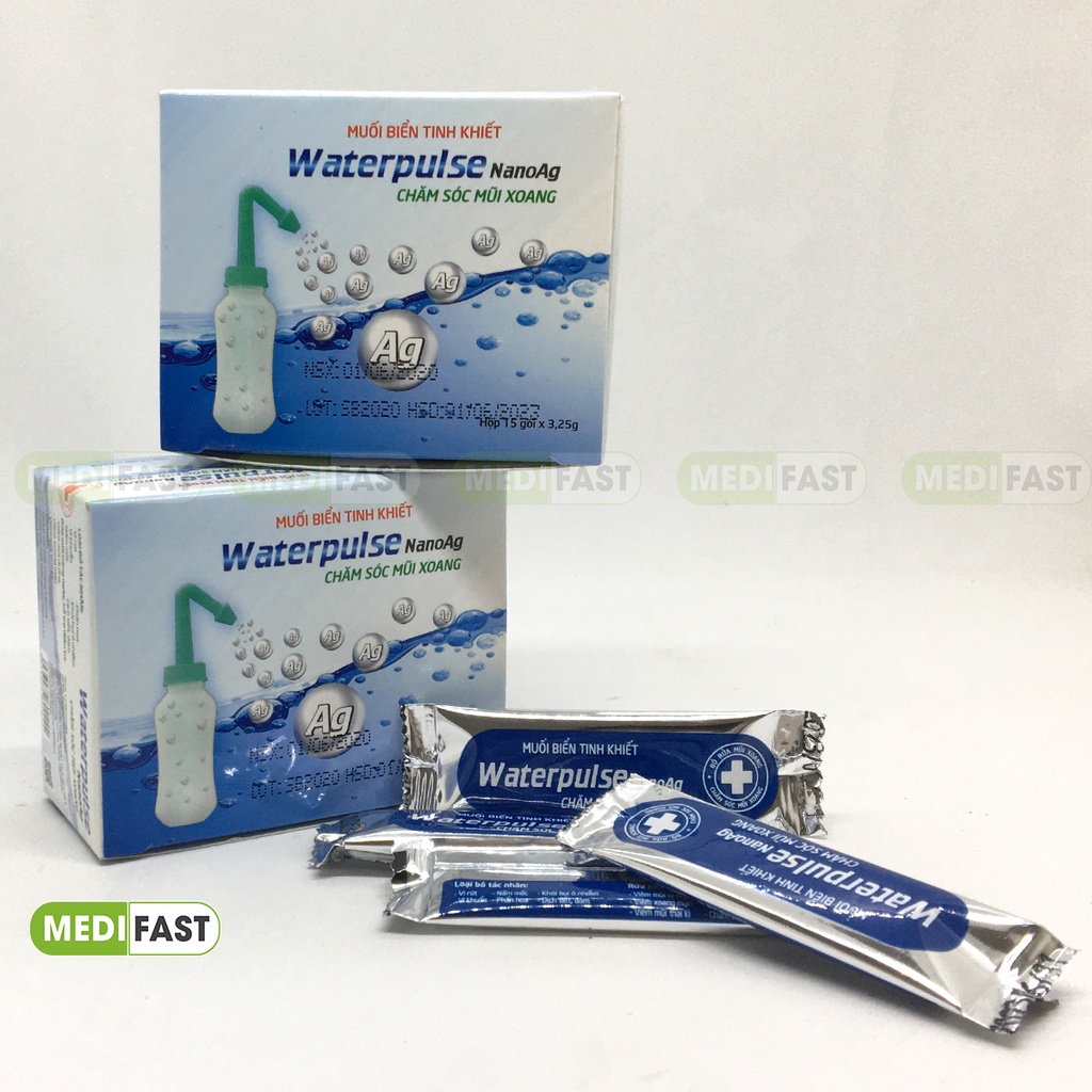 Muối rửa vệ sinh mũi xoang Waterpulse Nano Ag - Muối biển tinh khiết chăm sóc mũi xoang - Hộp 15 gói