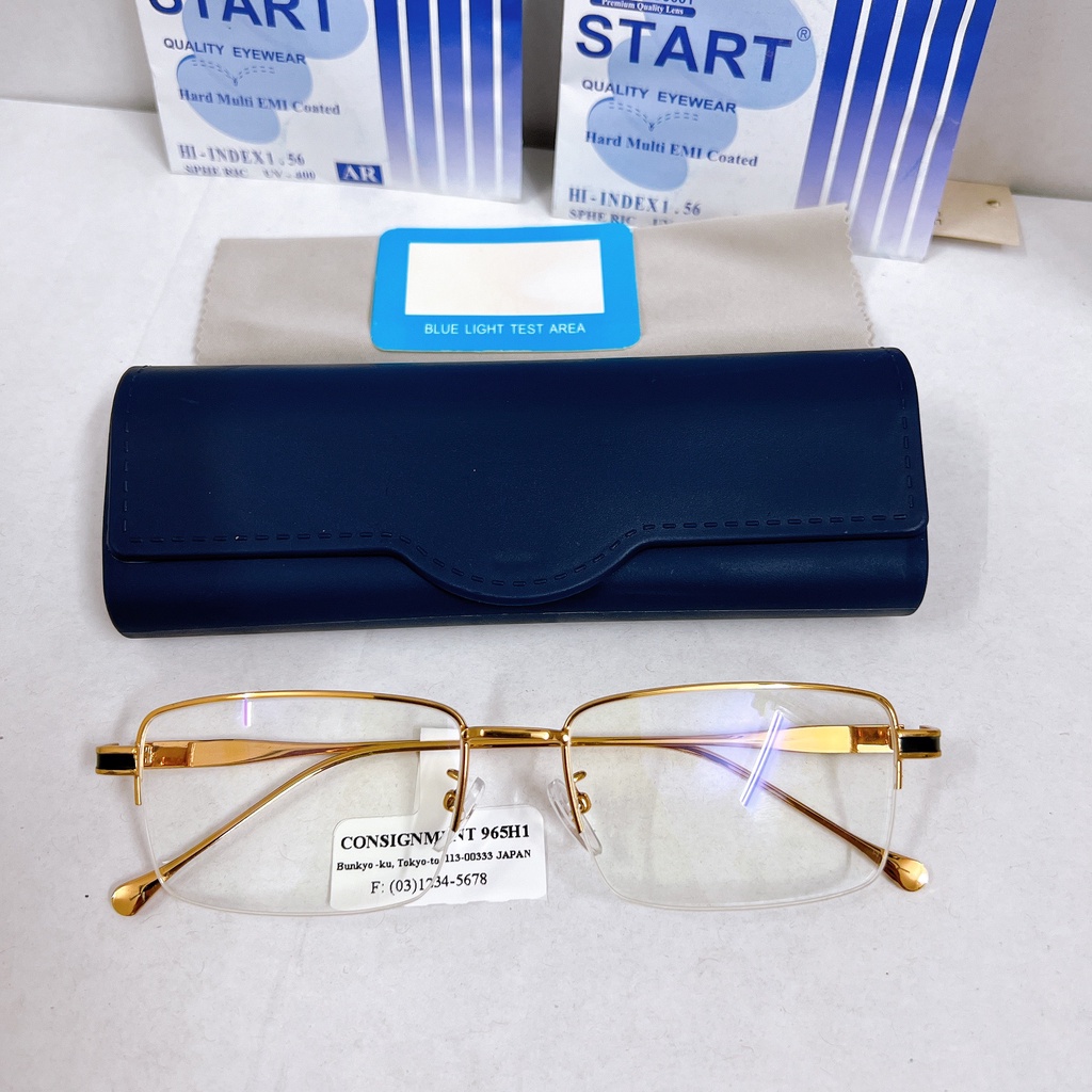 Gọng kính titan Nhật bản nửa viền màu gold sang trọng KT108UNIQUI tròng 0 độ có thể thay mắt khác theo nhu cầu