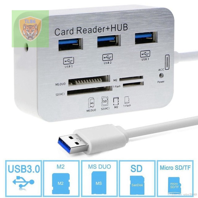 Hub usb 3.0 có khe đọc thẻ nhớ đa năng .