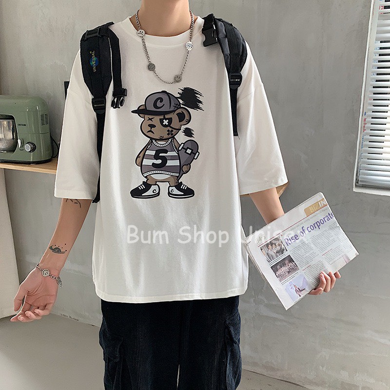 Áo Phông Tay Lỡ Nam Form Rộng - TTL707 Gấu Mặt Ngầu - Chất Cotton Mềm Mát - Oversize < 75kg - 3 Màu Cực Đẹp | BigBuy360 - bigbuy360.vn