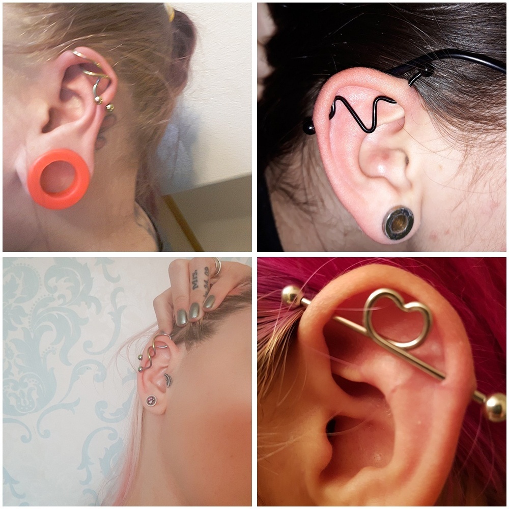 Bộ 4 Bông Tai Hình Trái Tim Bằng Thép Không Gỉ 14g