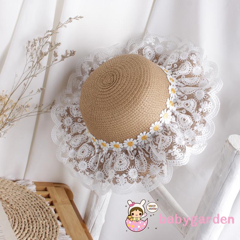 Nón Rơm Đính Ren Hoa Hướng Dương Cho Bé Từ 2-6 Tuổi