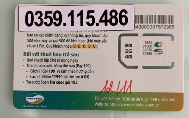 Sim 4G Viettel V90 Tặng 60Gb/tháng, 50p ngoại mạng và miễn phí gọi nội mạng . Trong 12 tháng