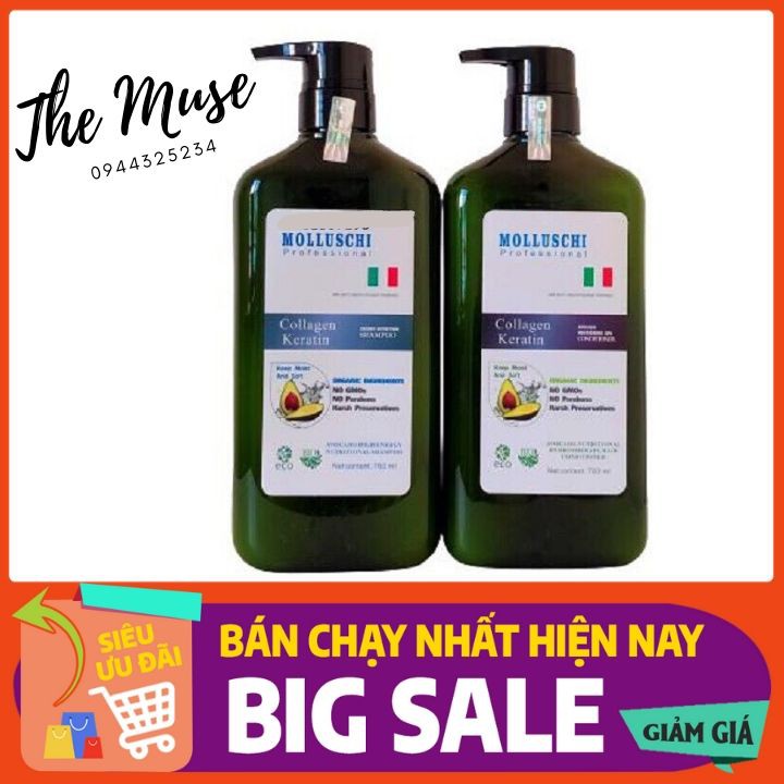 MOLLUSCHI - Cặp Dầu Gội Dầu Xả Dưỡng Ẩm Phục Hồi Tóc Hư Tổn MOLLUSCHI 760ML