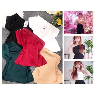 HÌNH THẬT -Áo Kiểu Nữ ❤️FREESHIP❤️ Áo lụa lệch vai đính ngọc Cao Cấp Nhiều Màu Hàng Thiết Kế Siêu Xinh.
