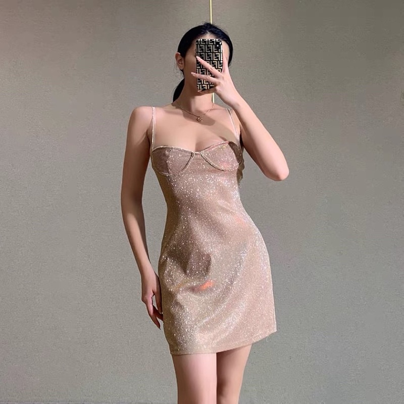 Váy hai dây body xoè chân cúp ngực kim tuyến sang chảnh phong cách tây âu sexy hot trend tiktok đi bar
