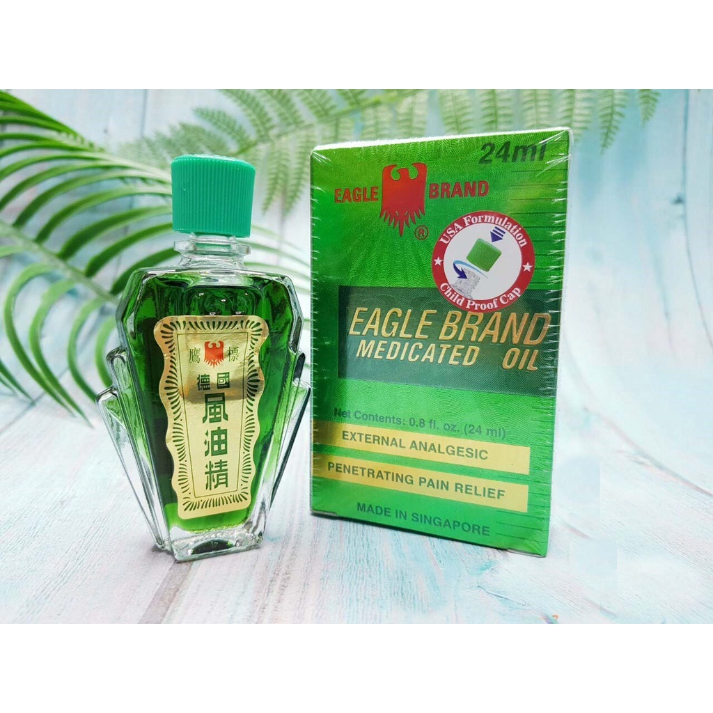Dầu Gió 2 Nắp Con Ó Singapore Nhập Mỹ 24ml; Dầu Trắng Và Dầu Xanh Eagle Brand; Giảm Đau Nhức