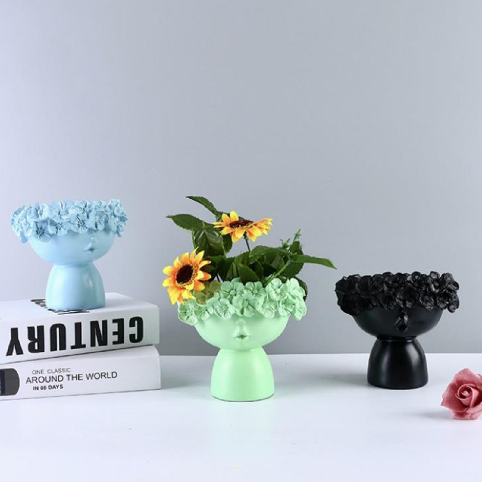 HAPPY Modern Home Ornaments Mona Vase Decor Flower Desktop Storage Pot Resin For Flowers Art Head Shelf Planter Vases