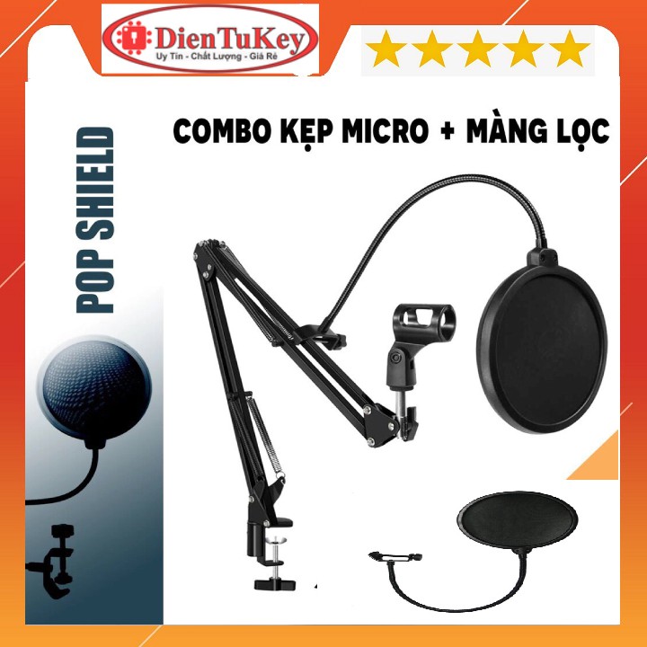 Combo Kẹp + Lọc micro thu âm, livestream fb, live shopee, hát karaoke phòng thu, để bàn tiện lợi, bền bỉ