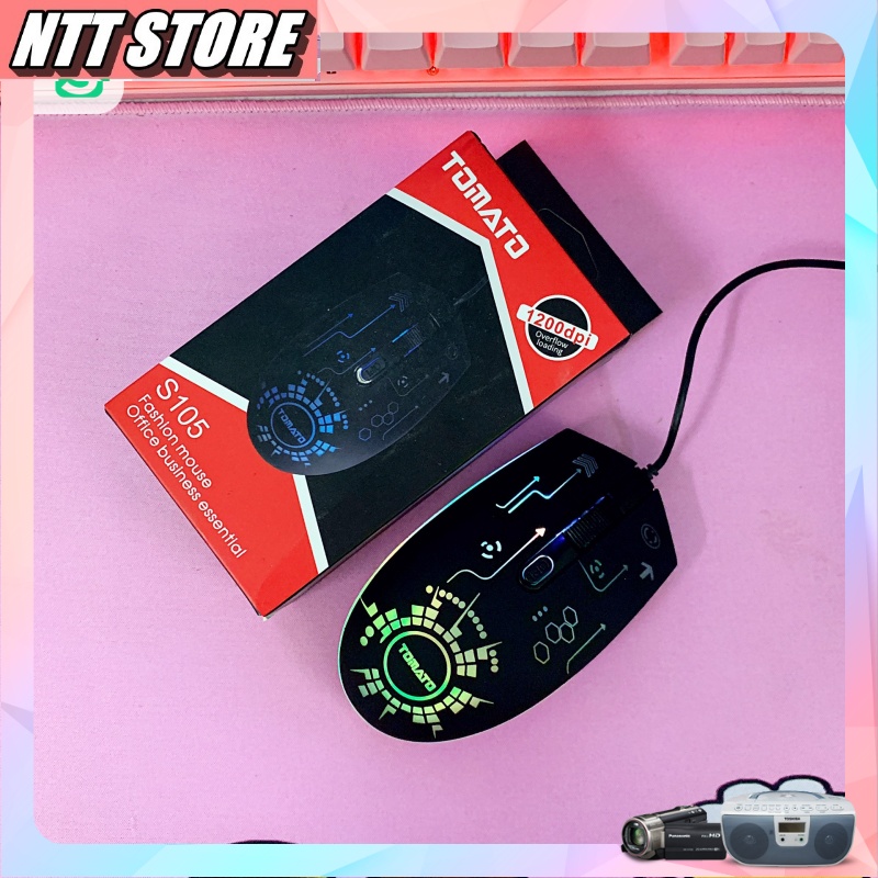 Chuột quang Tomato S105 led RGB có dây với 1200dpi bảo hành chính hãng 12 tháng - NTT Store
