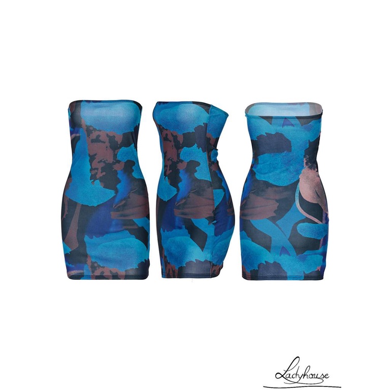 LDD-Women´s Bodycon Mini Dress, Fashion Sleeveless Strapless Abstract Print Tube Dress