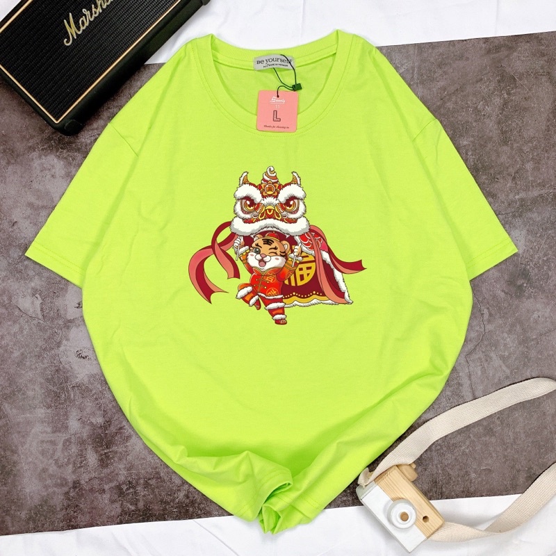 Áo Thun Tết múa lân Nam Nữ Unisex Áo Phông vải cotton thoáng mát cổ tròn - Mẫu con lân 8 - shop.lucas