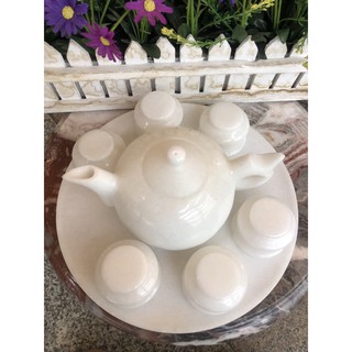 Bộ ấm trà đá trắng