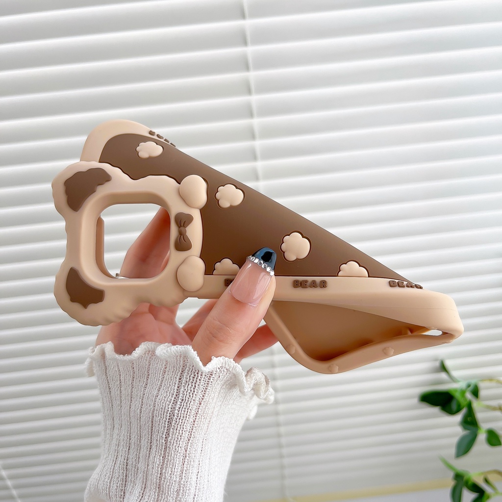 Ốp Điện Thoại Dẻo Họa Tiết Hoạt Hình Chú Gấu Đeo Nơ Dễ Thương Chống Rơi Cho Iphone 13 11 12 13 Pro Max