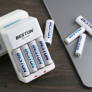 Combo 4 pin sạc Beston AA AAA pin NiMH, bộ sạc dùng cho mic không dây, đồ chơi trẻ em