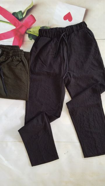 Quần baggy dây rút cạp chun vải đũi | BigBuy360 - bigbuy360.vn