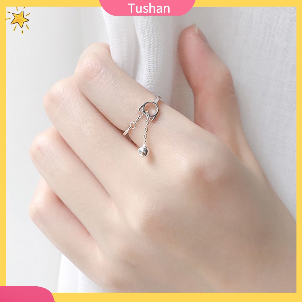 Nhẫn Hợp Kim Hình Mèo Có Chuông Xinh Xắn
