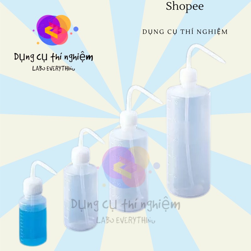 Bình tia nhựa trắng, nắp nhựa trắng, thể tích 500ml, nhựa PP, vòi cong tiện lợi, chứa nước cất, dung dịch tẩy rửa