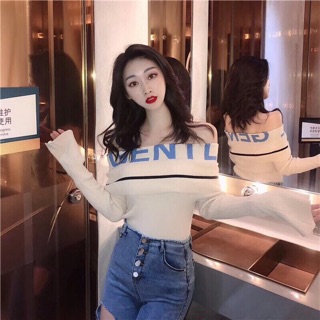 Áo len cổ thuyền gập chữ