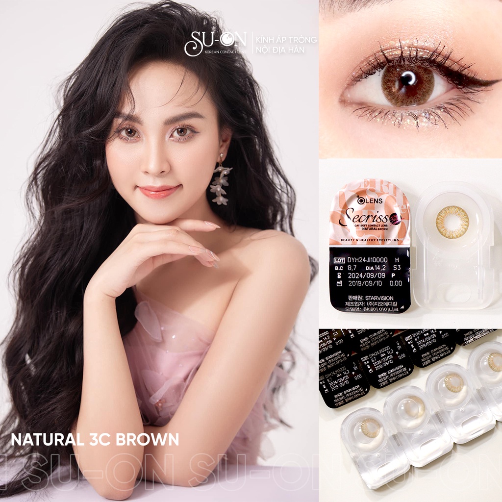 Lens 1 ngày Olens NATURAL 3C BROWN áp tròng 14,2mm, nâu hạt dẻ siêu đẹp best seller Olens, siêu êm đeo 24h