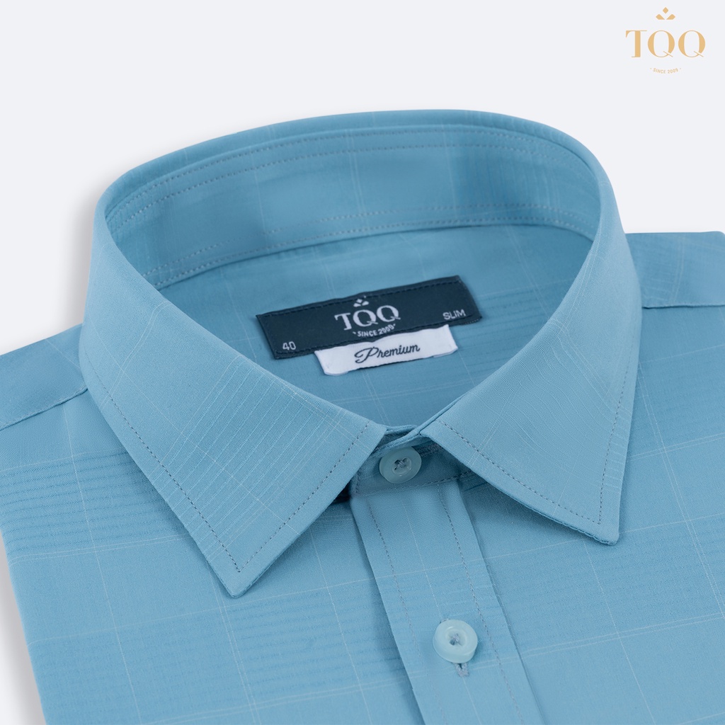 Áo sơ mi nam ngắn tay TQQ K499CB màu xanh thanh lịch dáng Slimfit ôm nhẹ