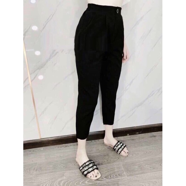 Quần baggy đũi nữ năm màu đen trắng nâu vàng ghi cạp chun sau
