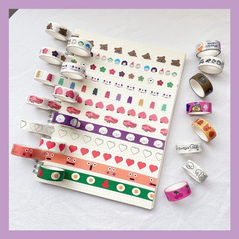 Washi tape cute dạng họa tiết dài 3m trang trí sổ tay, Bullet Journals dễ thương nhiều phân loại BMBooks