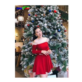Đầm xoè trễ vai tay dài