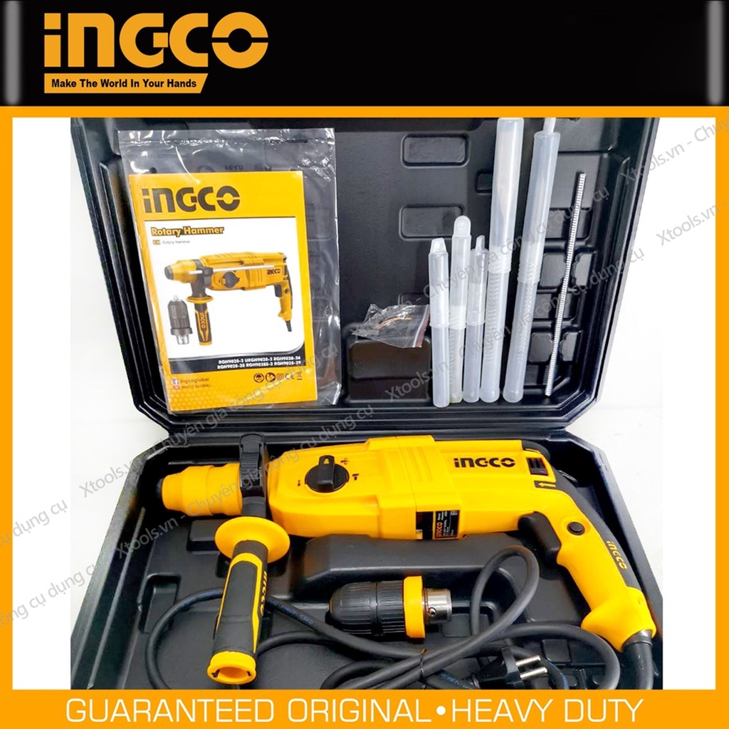 Máy khoan búa 3 chức năng 800w Ingco RGH9028 đầu gài sds plus, đầu chuyển đổi, tốc độ 1100rpm, búa 4000bpm
