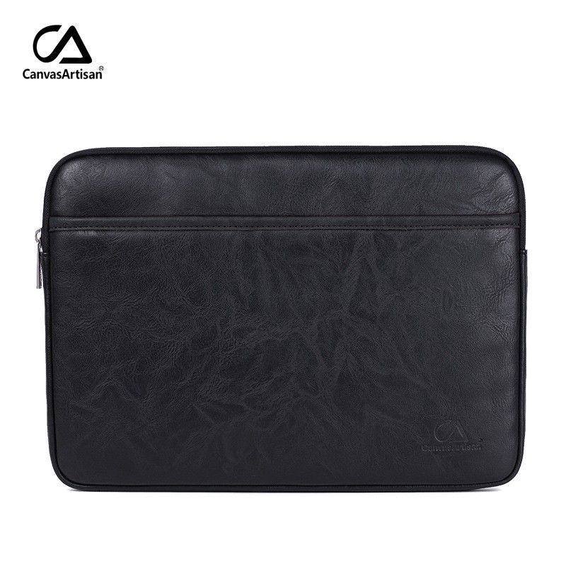 Túi chống sốc laptop cao cấp- bằng da- 2 ngăn- dành cho laptop 12/13/13.3/14/15/15.6 inch chống sốc-Đen sọc cam