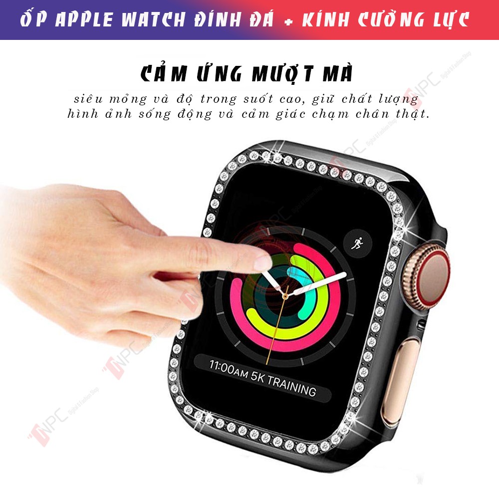 [🄷🄾🅃 🄲🄰🅂🄴 𝟐𝟎𝟐𝟎] Ốp Kính Cường Lực Apple Watch Đính Đá Dành Cho Series SE/6/5/4/3/2/1 Kích Thước 38mm 40mm 42mm 44mm