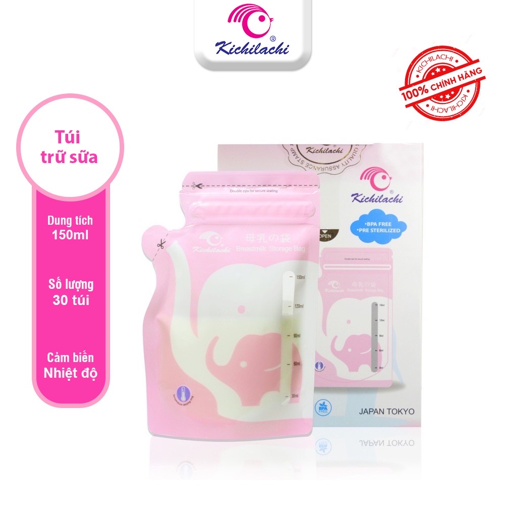 Túi trữ sữa cảm biến nhiệt Kichilachi dung tích 150ml có vòi rót tiện lợi, an toàn cho bé