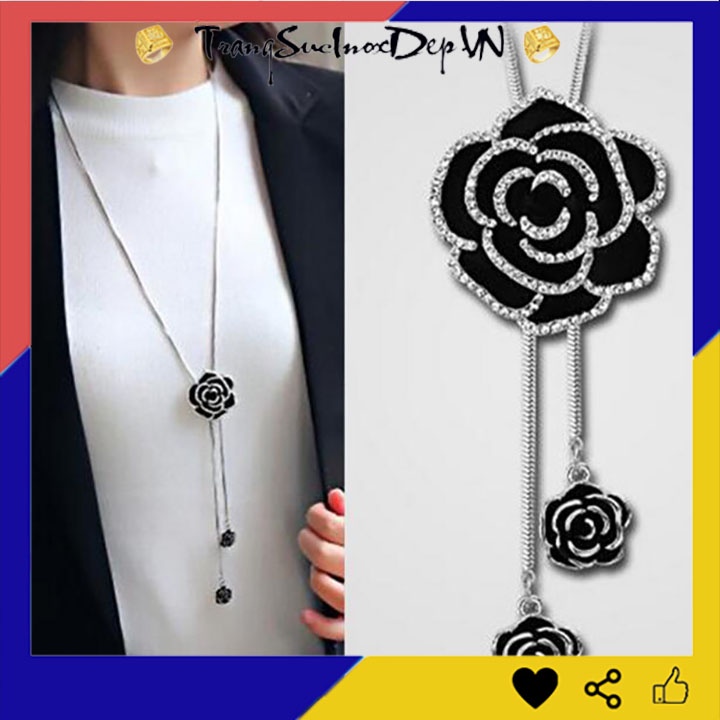 Dây chuyền nữ phong cách Hàn Quốc kiểu dài Hoa Hồng Đen cá tính siêu đẹp, hợp thời trang, mang phong cách, dễ phối đồ