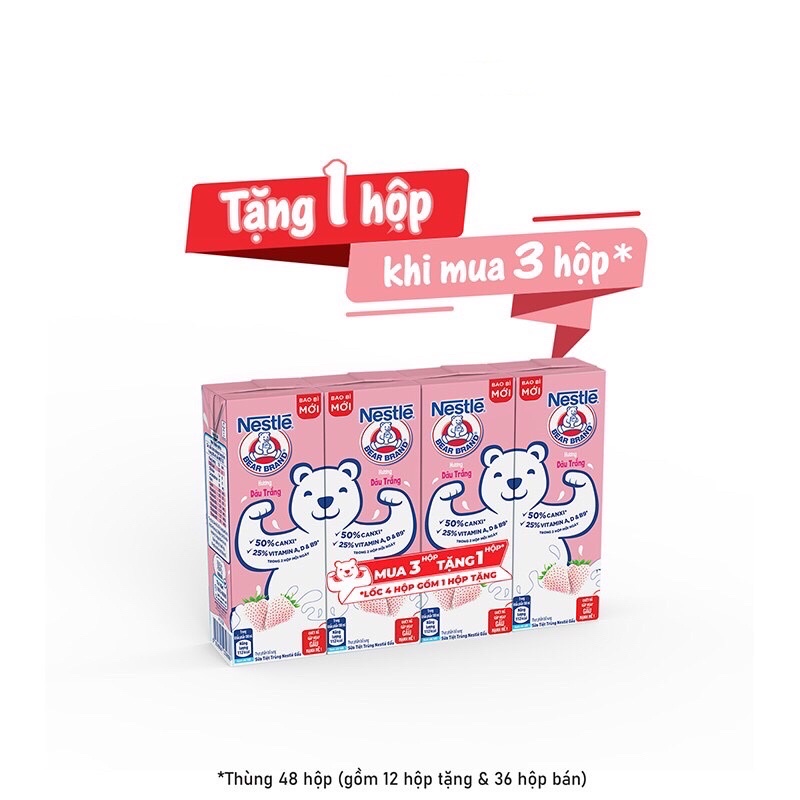 Thùng 48 hộp sữa Nestlé Gấu dâu trắng (48x180ml) date 8/2022