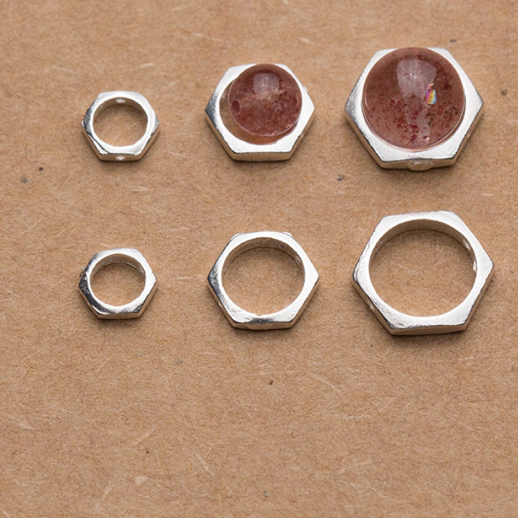 Charm bạc lục giác đíng cườm 8.2mm