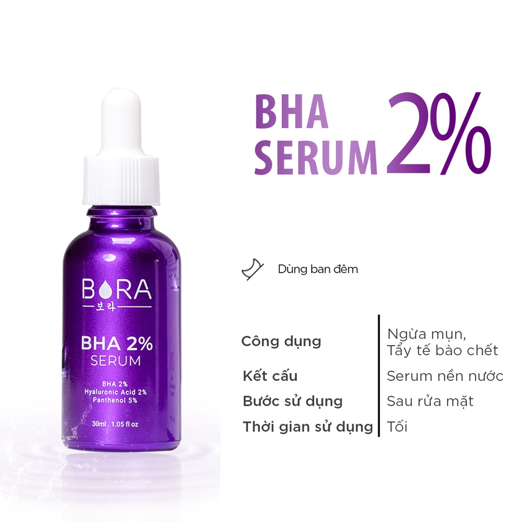Serum dưỡng trắng da dưỡng ẩm ngừa mụn se khít lỗ chân lông BORA BHA 2%